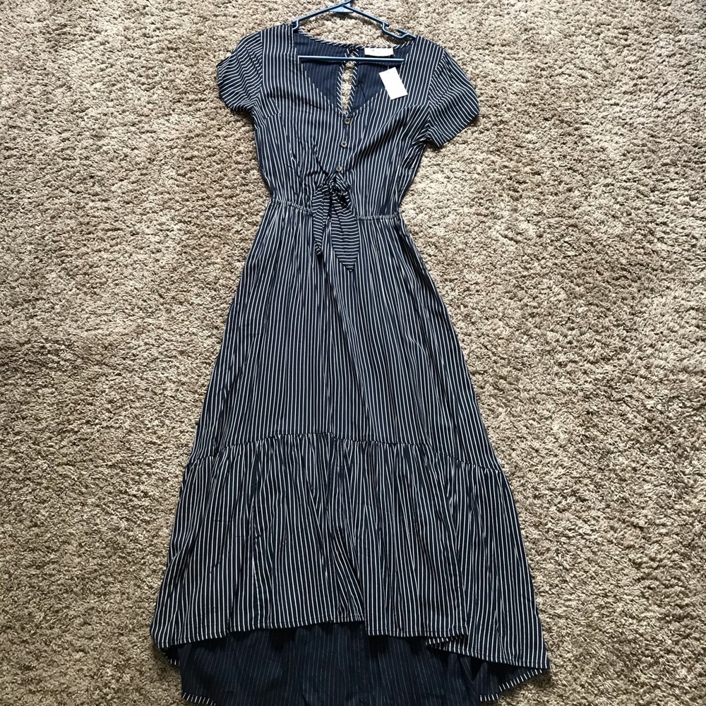 Hollister Navy Blue & White Stripe Maxi Dress